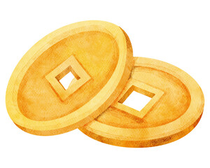 Watercolor Chinese Coins Illustration