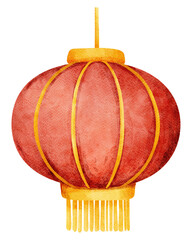 Watercolor Illustration of a Red Chinese Lantern 