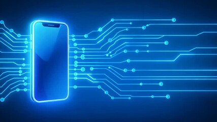 Futuristic mobile phone with glowing circuit board background digital technology innovation smartphone network connection cyberpunk style system integration concept - Powered by Adobe