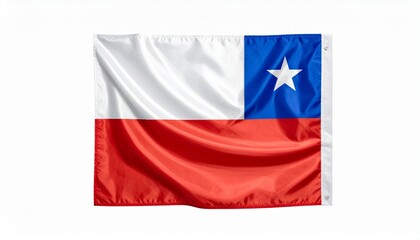 Chilean flag with white and red bands, blue canton and white star symbolizing Andes, ocean, and honor.