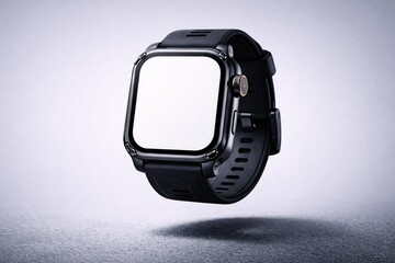 Minimalist Black Smartwatch Screen Mockup on Abstract Background for Design Showcase