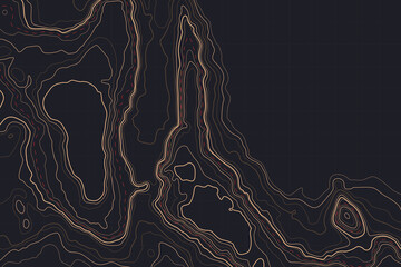 Dark Blue Night Topographic Map Gold Lines Background © Visuals Stock