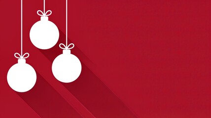 Minimalist Christmas ornaments on red background with shadows