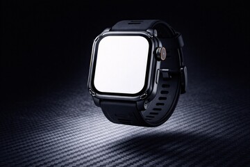 Minimalist Smartwatch Mockup with Blank Screen on Carbon Fiber Background