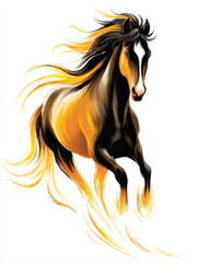 Intricate Red Glowing Fiery Horse Running Full Speed in Night Sky with Flaming Mane and Tail Details
