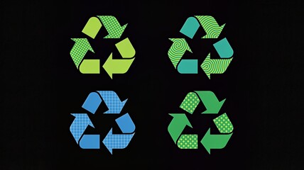 Colorful recycling symbols on black background for eco friendly concepts