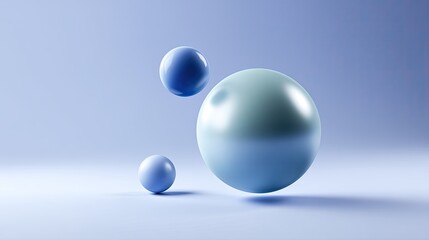 Abstract composition of glossy blue spheres against a smooth gradient background showcasing depth, reflections, and minimalist design aesthetic in visual arts.