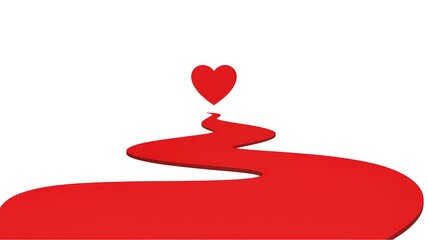 Heart floating above winding red path on white background