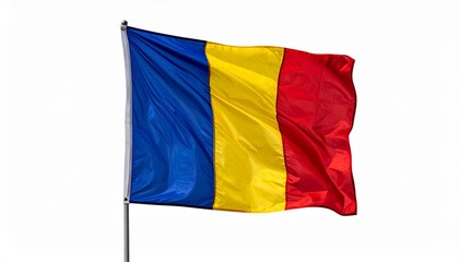 Romanian flag with vertical blue, yellow, and red stripes, symbolizing unity and national identity.