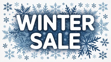 Winter sale advertisement with snowflakes on white background