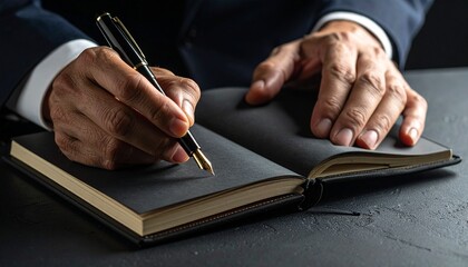 Man Writing in a Notebook with a Pen.
