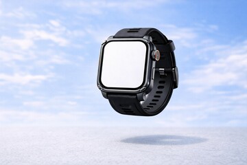 Modern Smartwatch Screen Mockup on Cloudy Sky Background for Design Projects