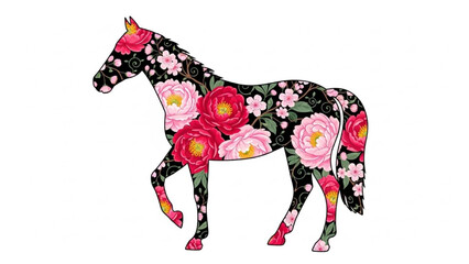 Obraz premium Floral Pattern Horse Silhouette Vector