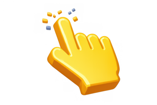 Yellow 3d hand cursor icon clicking, navigating internet link with pointer, user interface element for digital interaction - Powered by Adobe