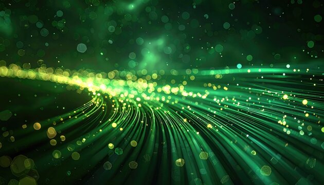 An abstract green stream of light with bokeh effects shining in the darkness, looking magical and energetic - Powered by Adobe