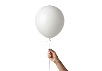 Single White Balloon Held By A Handisolated on transparent cutout background, cut out, png