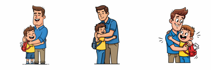 Cheerful Handdrawn Father And Son Hugging Warmly Cute Cartoon Illustration