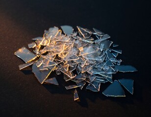 Sharp Clear Glass Fragment Pieces on Dark Background Still Life