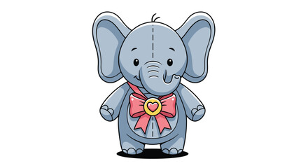 Obraz premium Adorable stuffed toy baby elephant character with big ears and a cute pink ribbon bow, illustrated in a charming cartoon style.