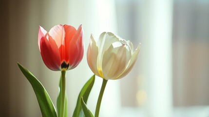 Tulips blossoms in soft sunlight
