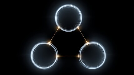 A three-part triangle made of three circles. The circles are illuminated and appear to be glowing