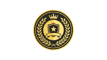 Gold crest emblem with crown star shield laurel wreath isolated on a transparent background
