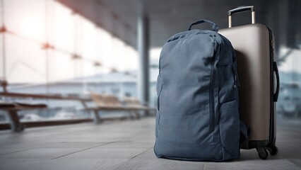 Backpack and Suitcase Awaiting Traveler at Modern Airport Lounge
