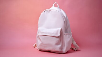 Simple White Backpack on Pink Background for Fashion and Lifestyle