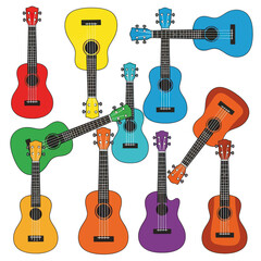 Colorful Ukulele Collection - A Vibrant Musical Ensemble.