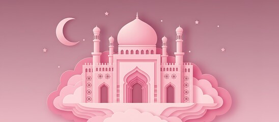 Elegant Layered Papercut Mosque Silhouette with Moon and Stars Islamic Art