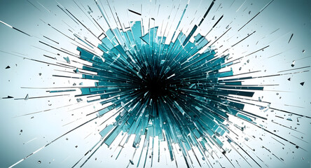 Cybersecurity threat landscape exploding abstract data breach visualization dynamic shard burst digital security concept