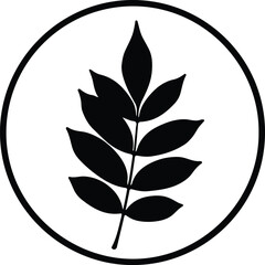 Silhouette simple elegant botanical leaf branch circle line art icon Vector Illustration