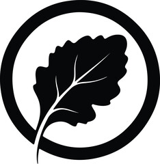 Silhouette simple elegant organic leaf inside bold circular frame outline logo Vector Illustration