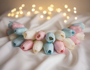 Soft Pastel Colored Tulip Flower Arrangement with Sparkling Glitter Decoration