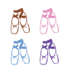 Set of Pointe Shoes or Ballet Slippers Isolated on White Background. Different Colors of Dance Footwear for Ballerina. Hand Drawn Style Vector Illustration. © jarst