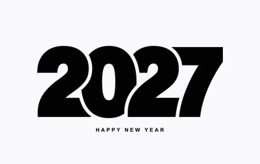 New Year 2027 logo with black interconnected numbers on white background. Festive composition for greeting cards, invitations, posters, flyers, web use. Welcome 2027. Modern vector logo. © Anatoliy