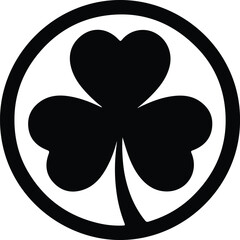 Silhouette simple shamrock clover leaf in round circle outline Vector Illustration