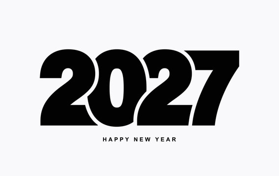New Year 2027 logo with black interconnected numbers on white background. Festive composition for greeting cards, invitations, posters, flyers, web use. Welcome 2027. Modern vector logo.