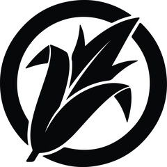 Silhouette Stylized Corn or Wheat Ears within Circle Farming Agriculture Symbol Vector Illustration