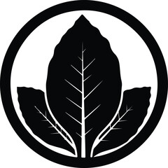 Silhouette stylized tobacco plant leaves inside a modern circular frame organic logo Vector Illustration