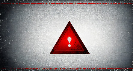 Cybersecurity threat landscape warning icon red triangle exclamation alert on textured background conveying urgency and digital risk