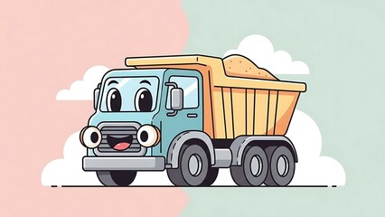 Naklejka premium Cartoon Dump Truck with Character Design.