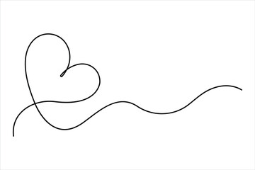 Heart and love sign continuous one line art drawing. Heart romantic symbol in simple linear style vector illustration