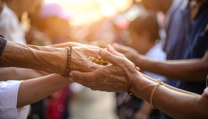 Elderly and Young Hands Joining in Handshake