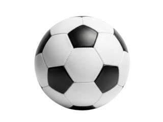 Classic png isolated transparent background black and white soccer ball with stitched panels on a black background