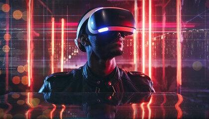 Futuristic Portrait of a Person Wearing a Virtual Reality Headset Device
