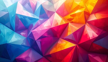Fototapeta premium Abstract geometric background with vibrant, colorful facets and sharp edges, creating a crystal-like texture.