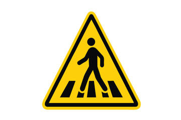  Pedestrian Road Warning Sign – Minimal Zebra Crossing Icon, Safety and Awareness Symbol on White Background
