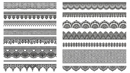 Collection of decorative black lace borders and patterns ideal for design and crafting projects