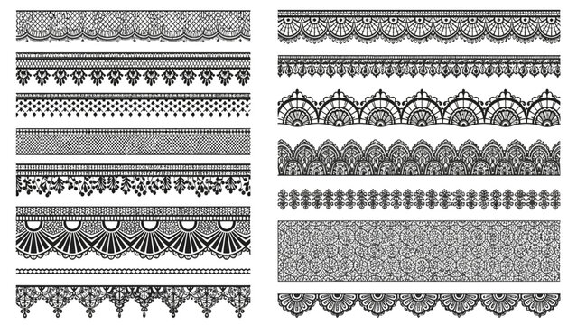 Collection of decorative black lace borders and patterns ideal for design and crafting projects